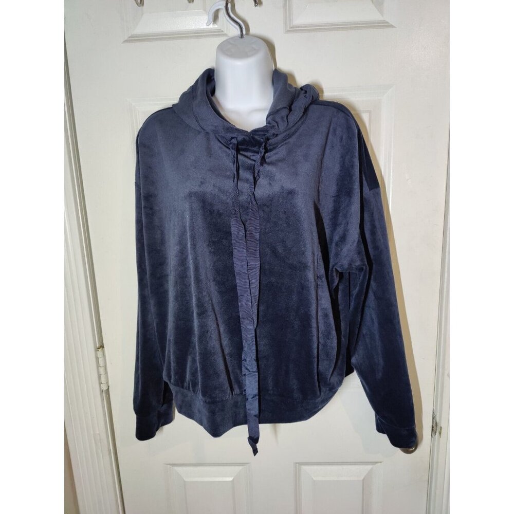 Max Studio Navy Blue Velvet Pullover Hoodie W Ribbon Tie M NWT